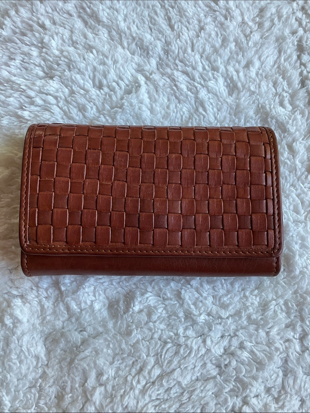 Vintage Leather Genuine Leather Woven Trifold Wallet Brown Organizer Coin Zip